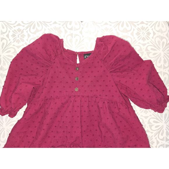 Art Class Burgundy Textured Dot Puff Sleeve Tiered Dress Girls  - Size 4T - Picture 9 of 9